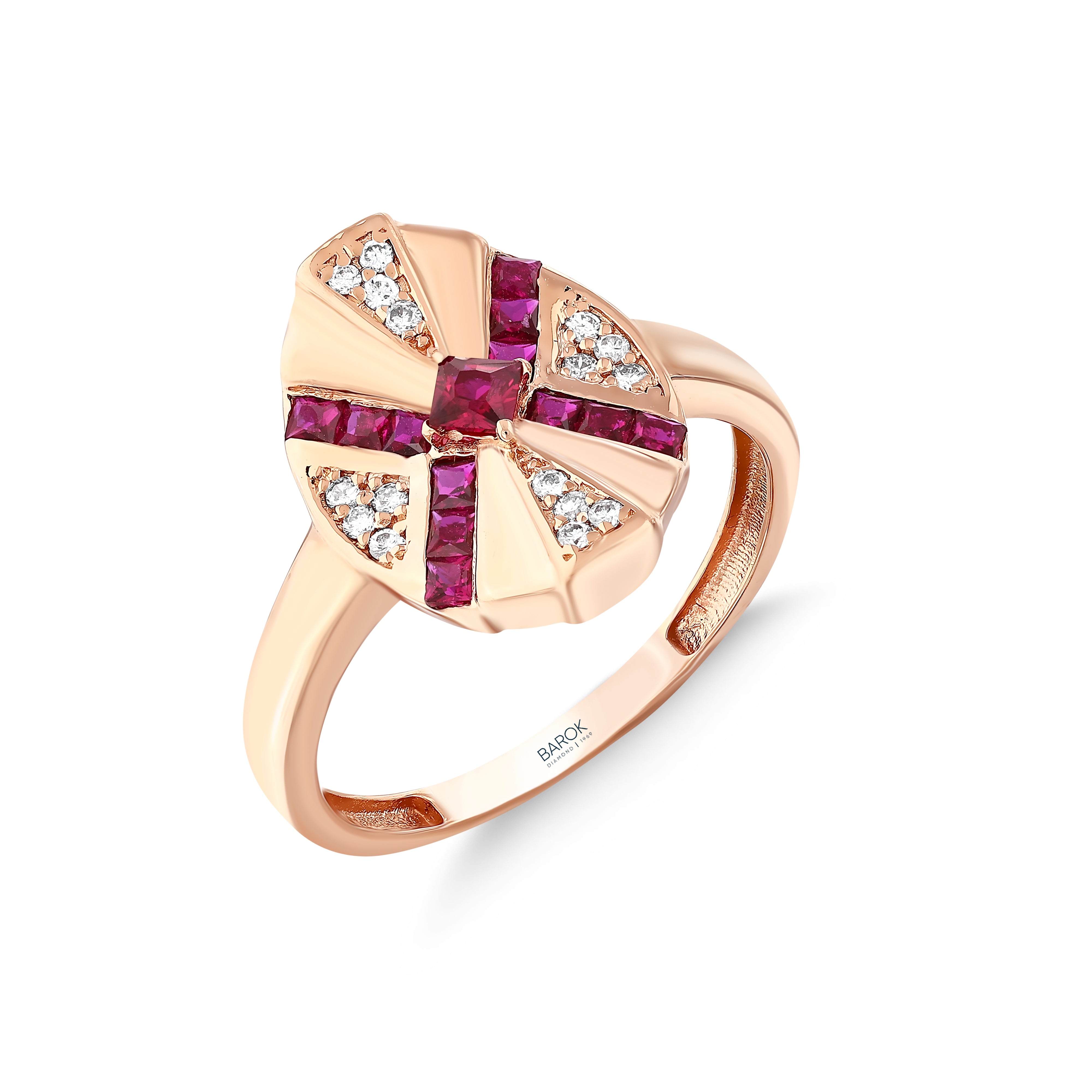 Yakut Pırlantalı 0.11 Ct. Prenses Rose Fantezi Yüzük 14K