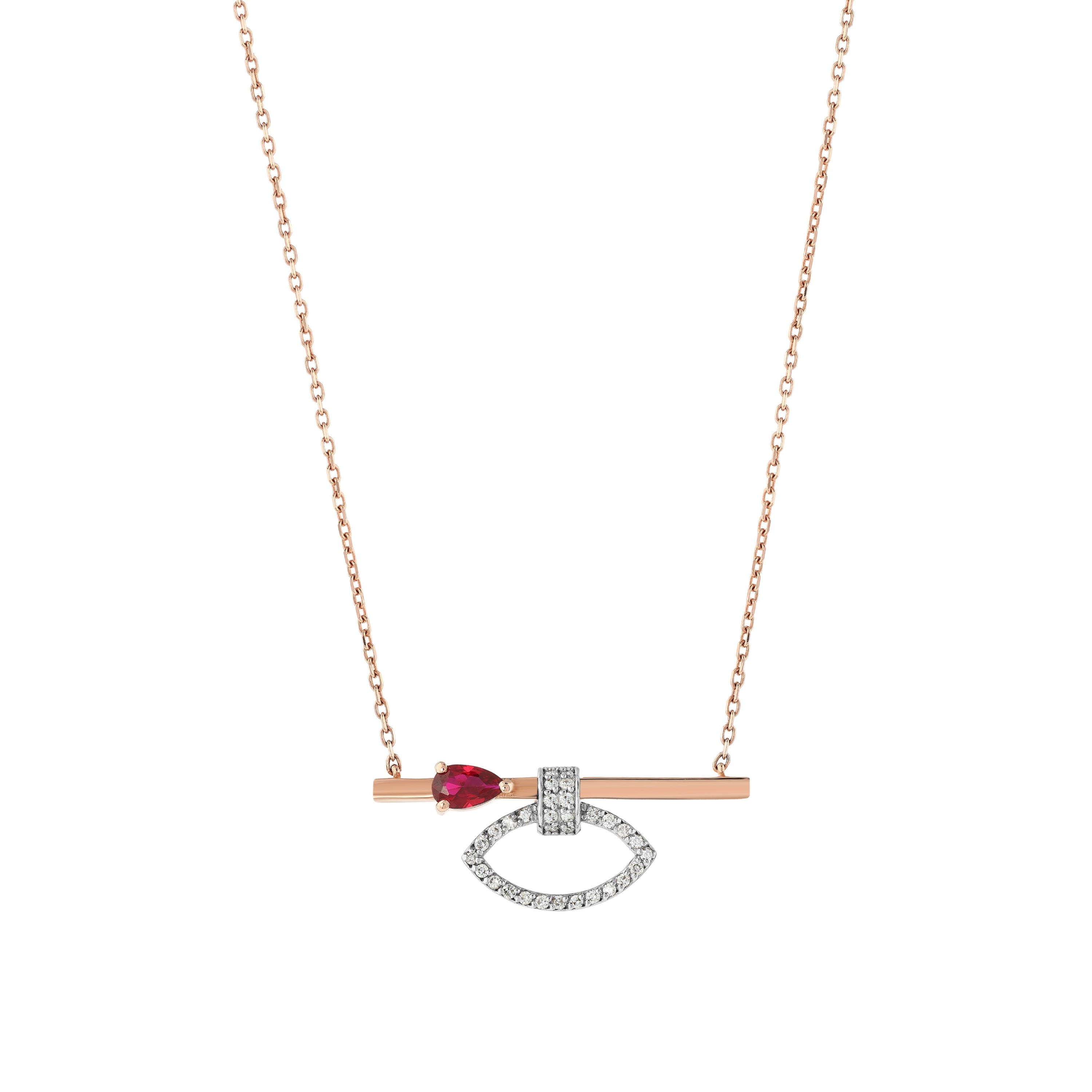 Yakut Pırlantalı 0.14 Ct. Damla Theoria Rose Kolye 14K
