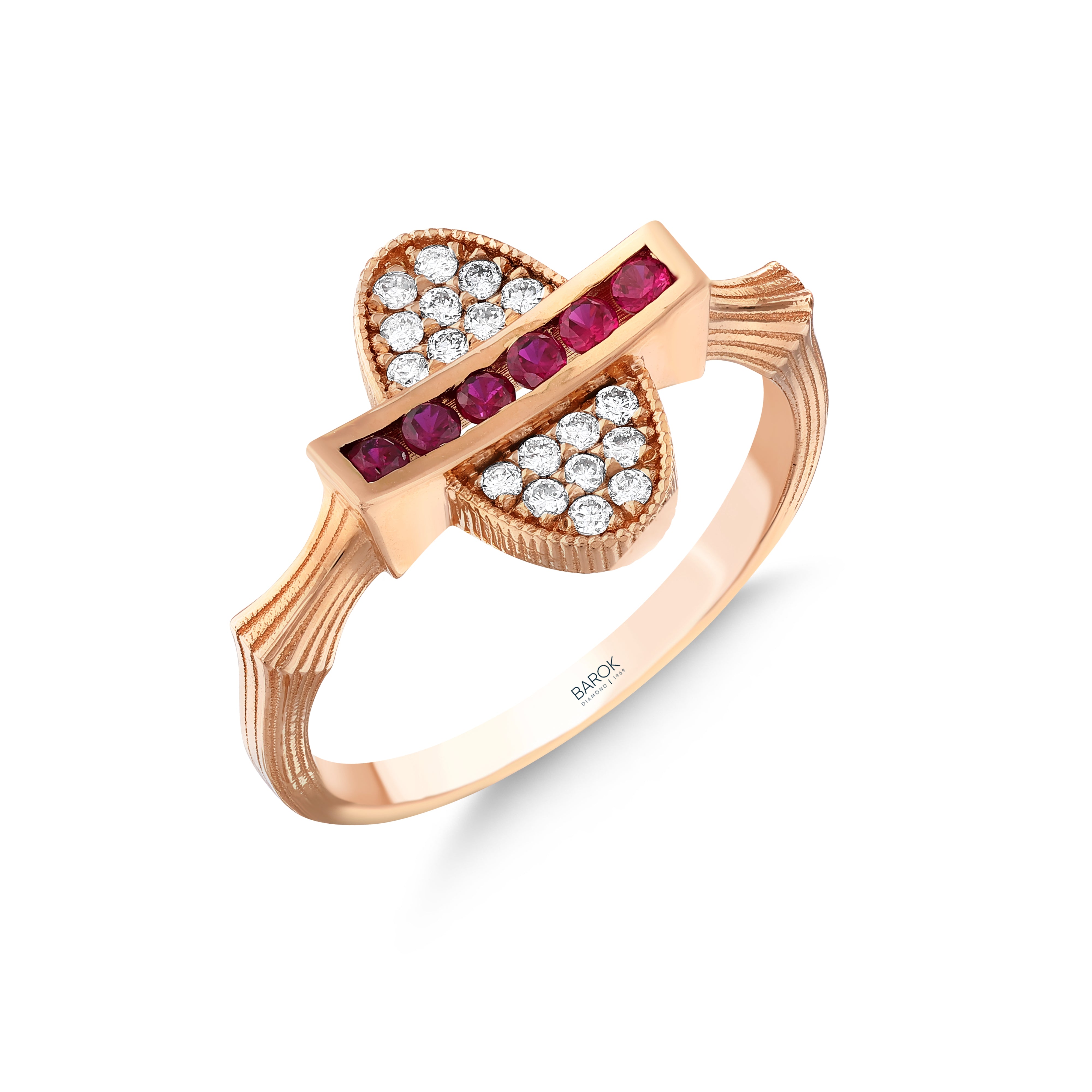 Yakut Pırlantalı 0.15 Ct. Castalia Rose Yüzük 14K