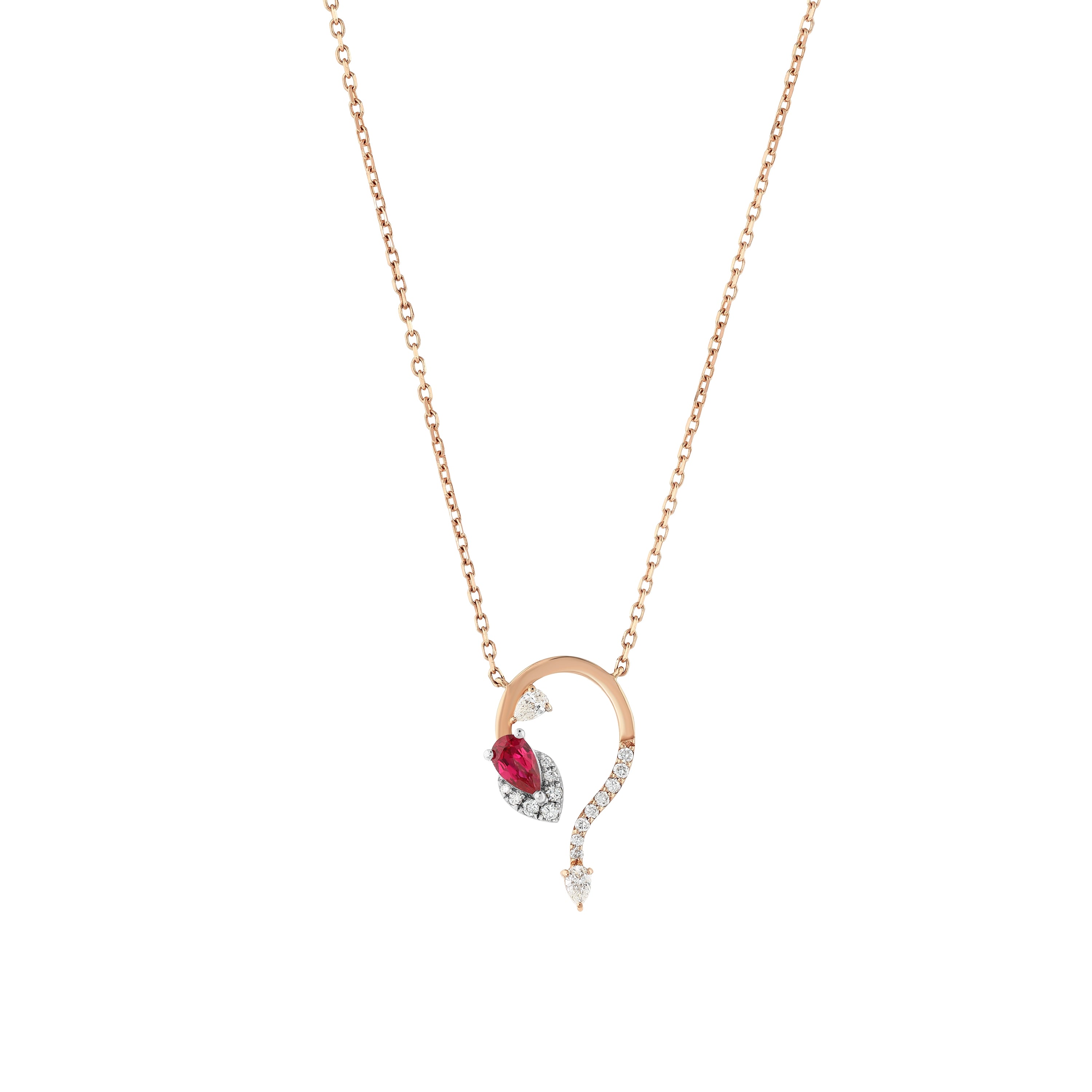 Yakut Pırlantalı 0.20 Ct Damla Lacrydiva Rose Kolye 18K