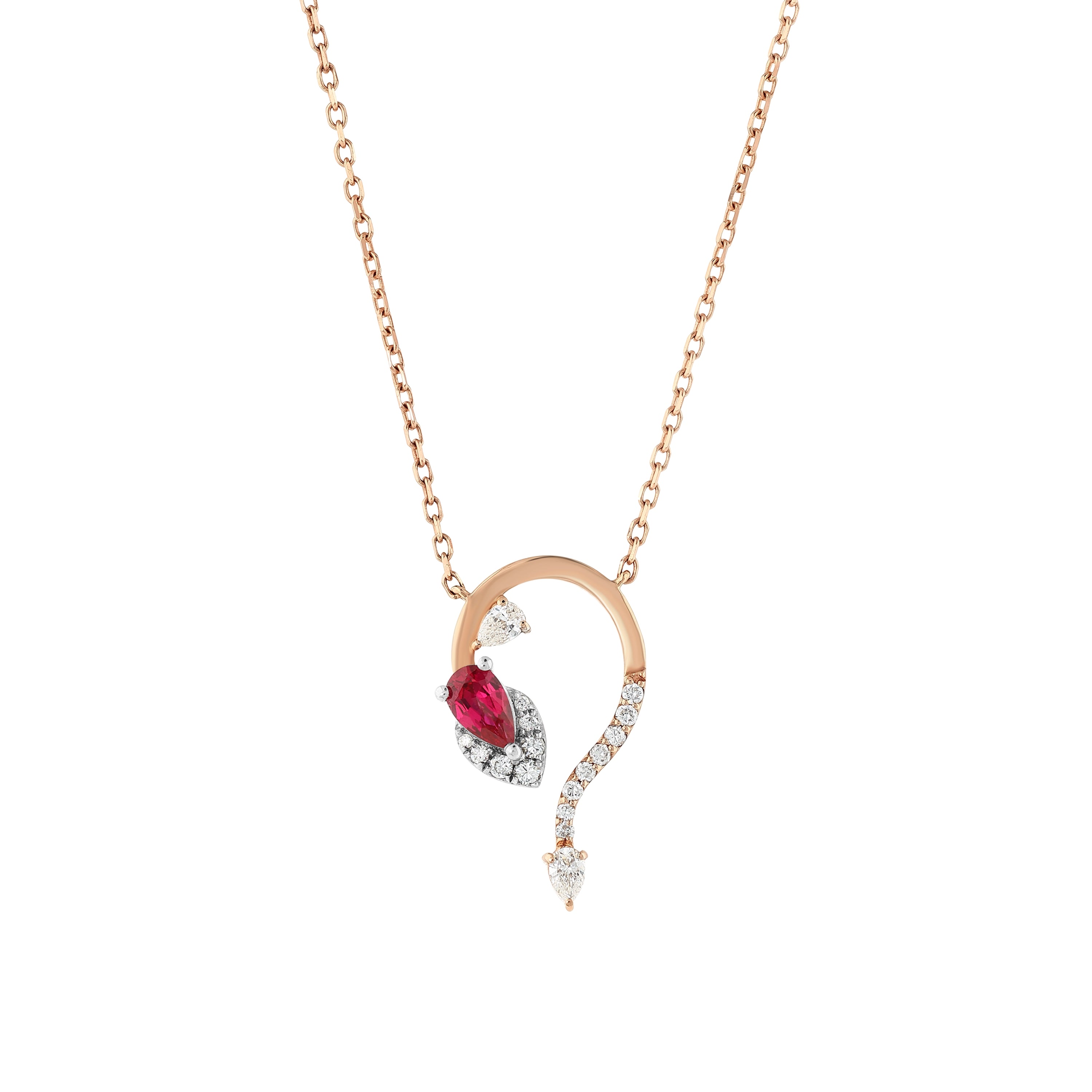 Yakut Pırlantalı 0.20 Ct Damla Lacrydiva Rose Kolye 18K