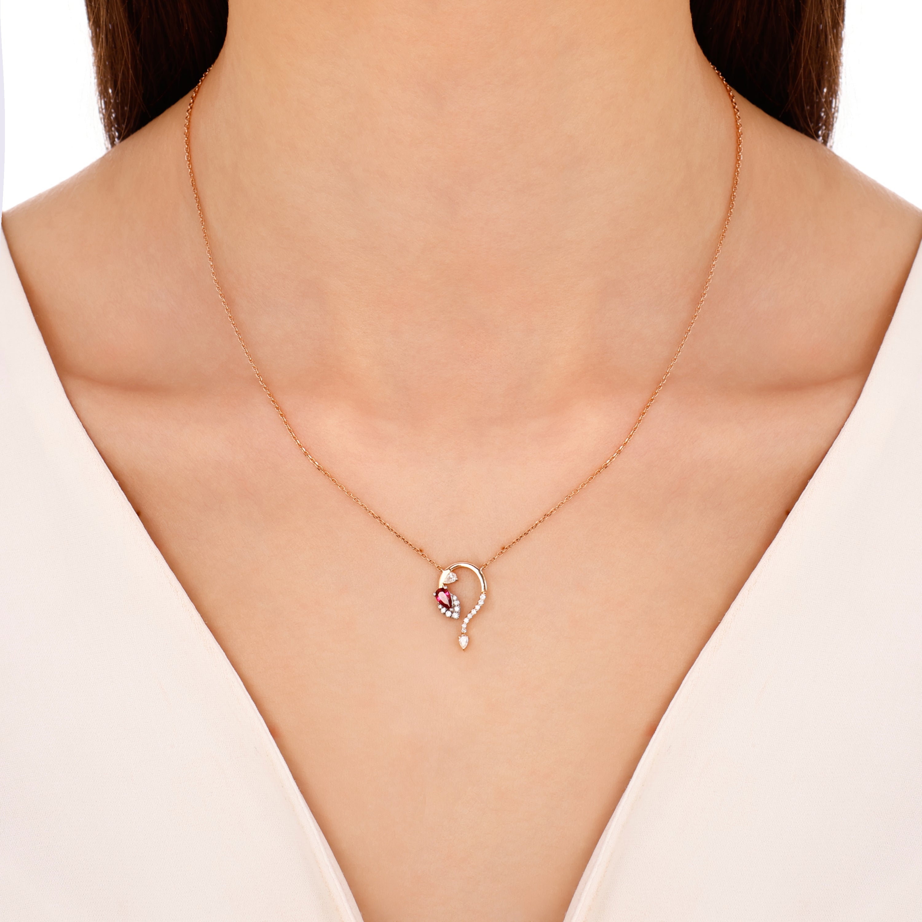 Yakut Pırlantalı 0.20 Ct Damla Lacrydiva Rose Kolye 18K