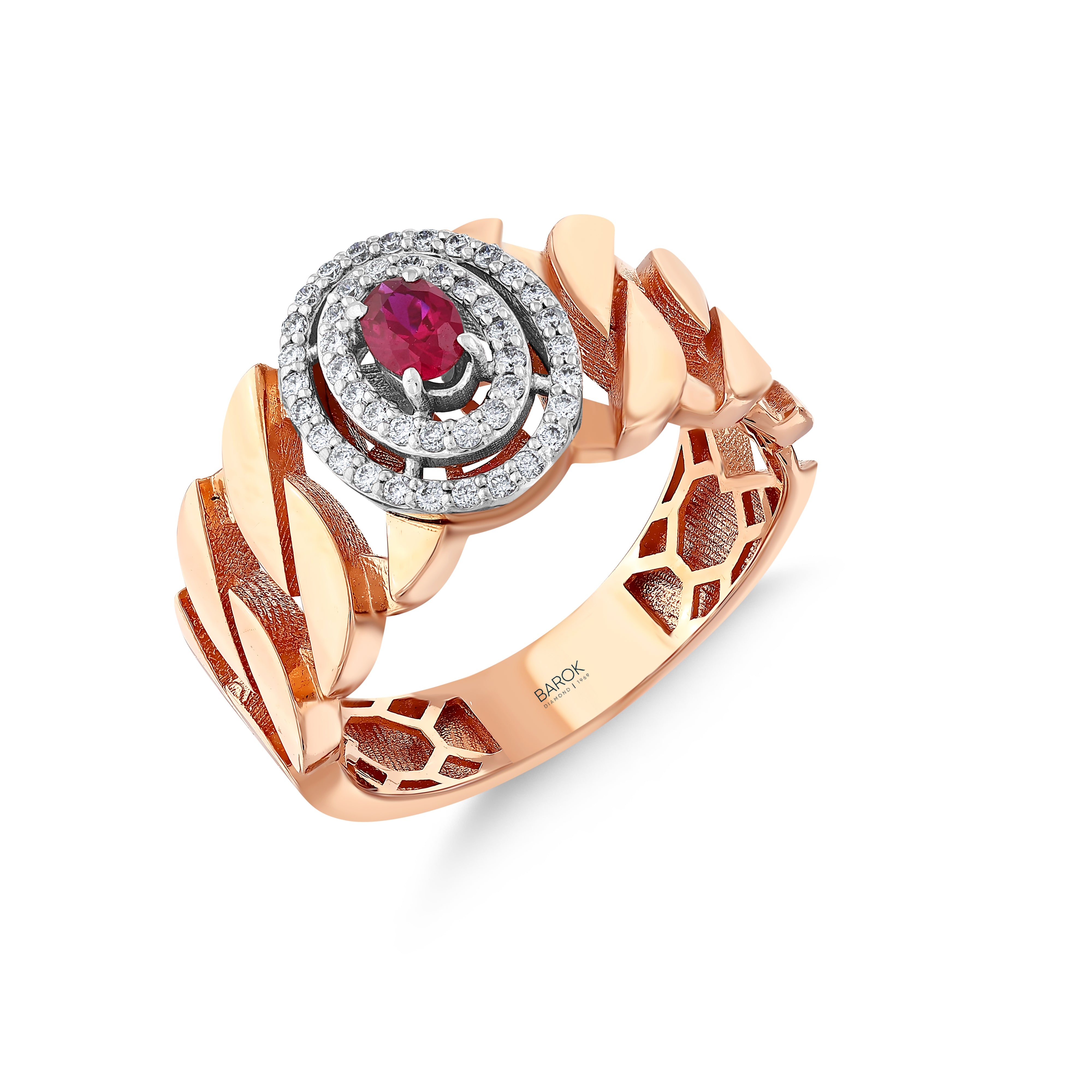 Yakut Pırlantalı 0.20 Ct. Oval Rose Yüzük 18K