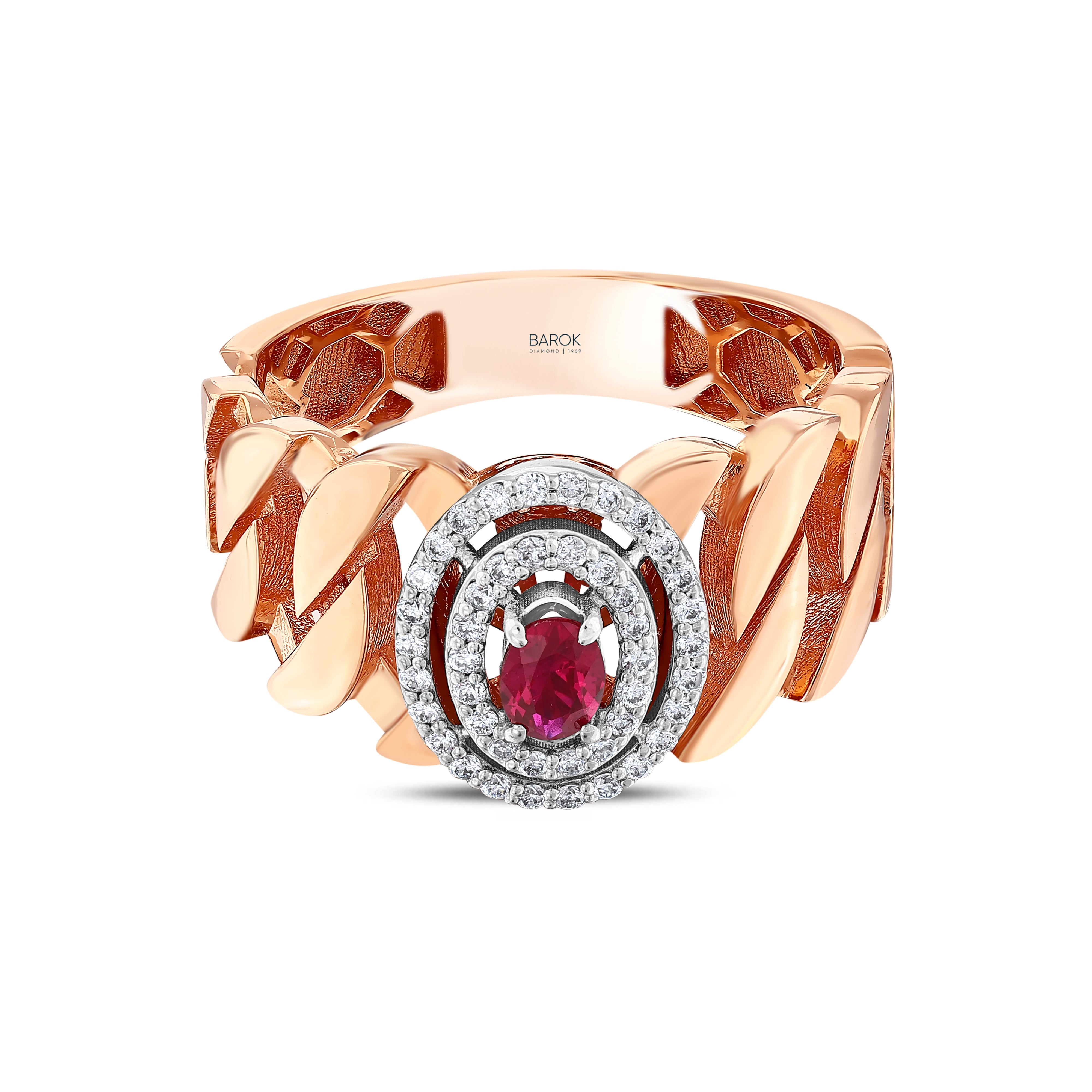Yakut Pırlantalı 0.20 Ct. Oval Rose Yüzük 18K