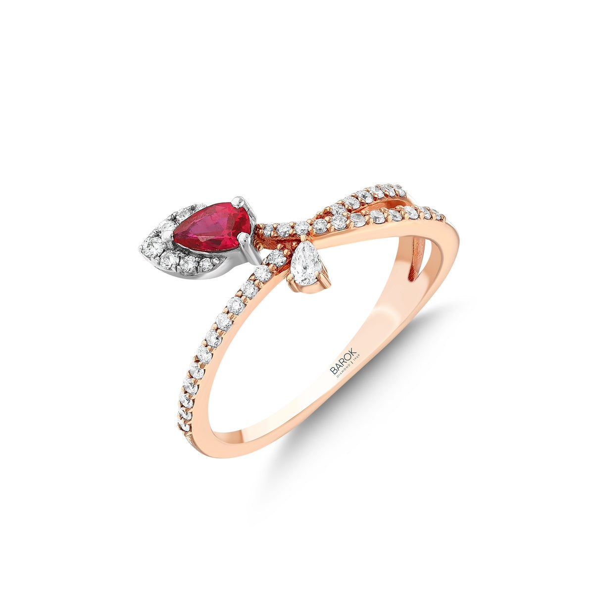 Yakut Pırlantalı 0.27 Ct. Damla Theoria Rose Yüzük 18K