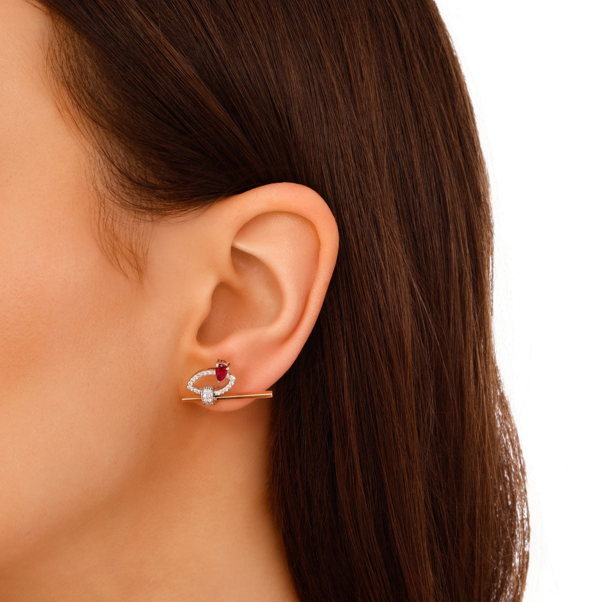 Yakut Pırlantalı 0.35 Ct. Damla Theoria Rose Küpe 14K