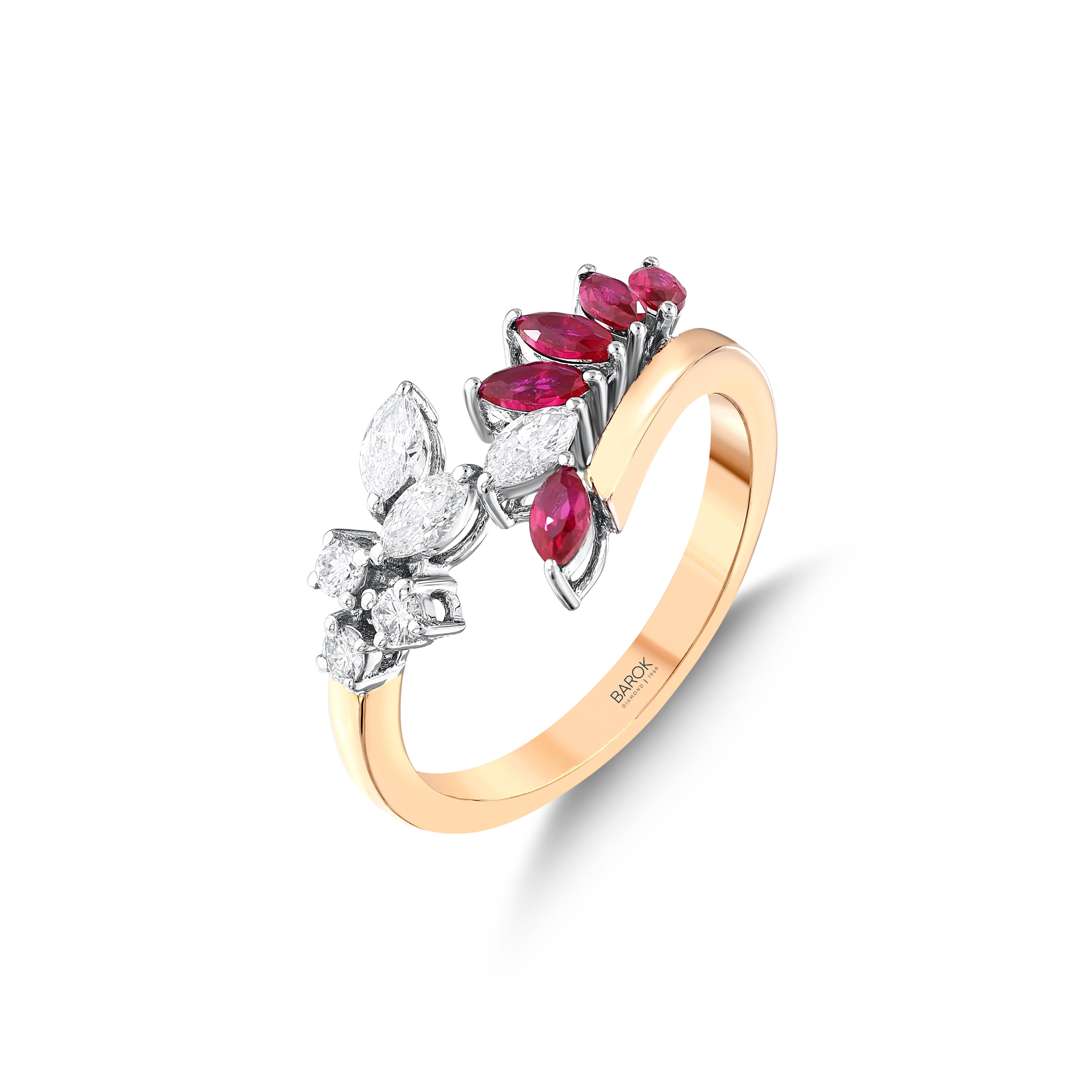 Yakut Pırlantalı 0.37 Ct. Markiz Saliena Rose Yüzük 18K
