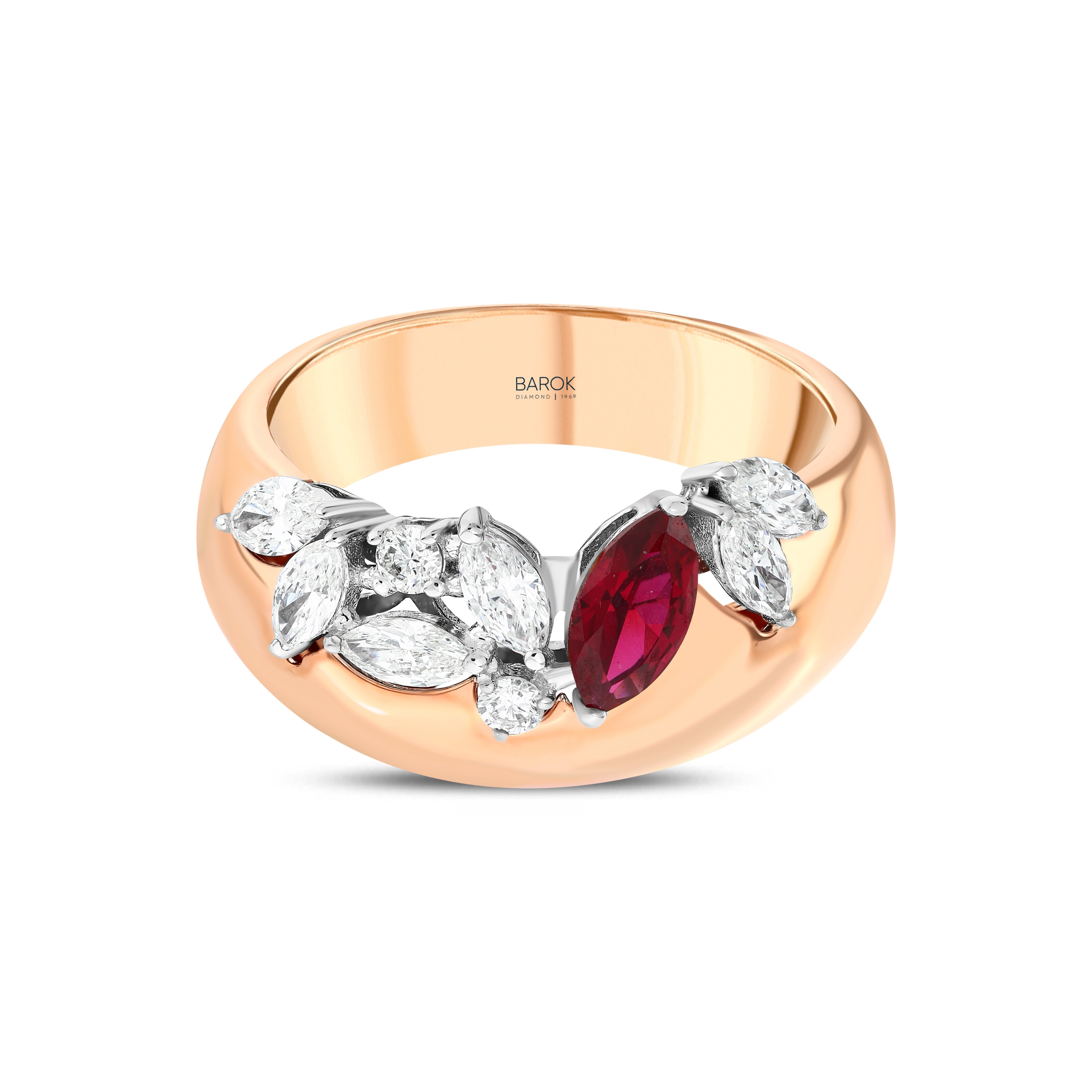 Yakut Pırlantalı Markiz Kesim Rosaria 0.60 Ct. Yüzük 18K