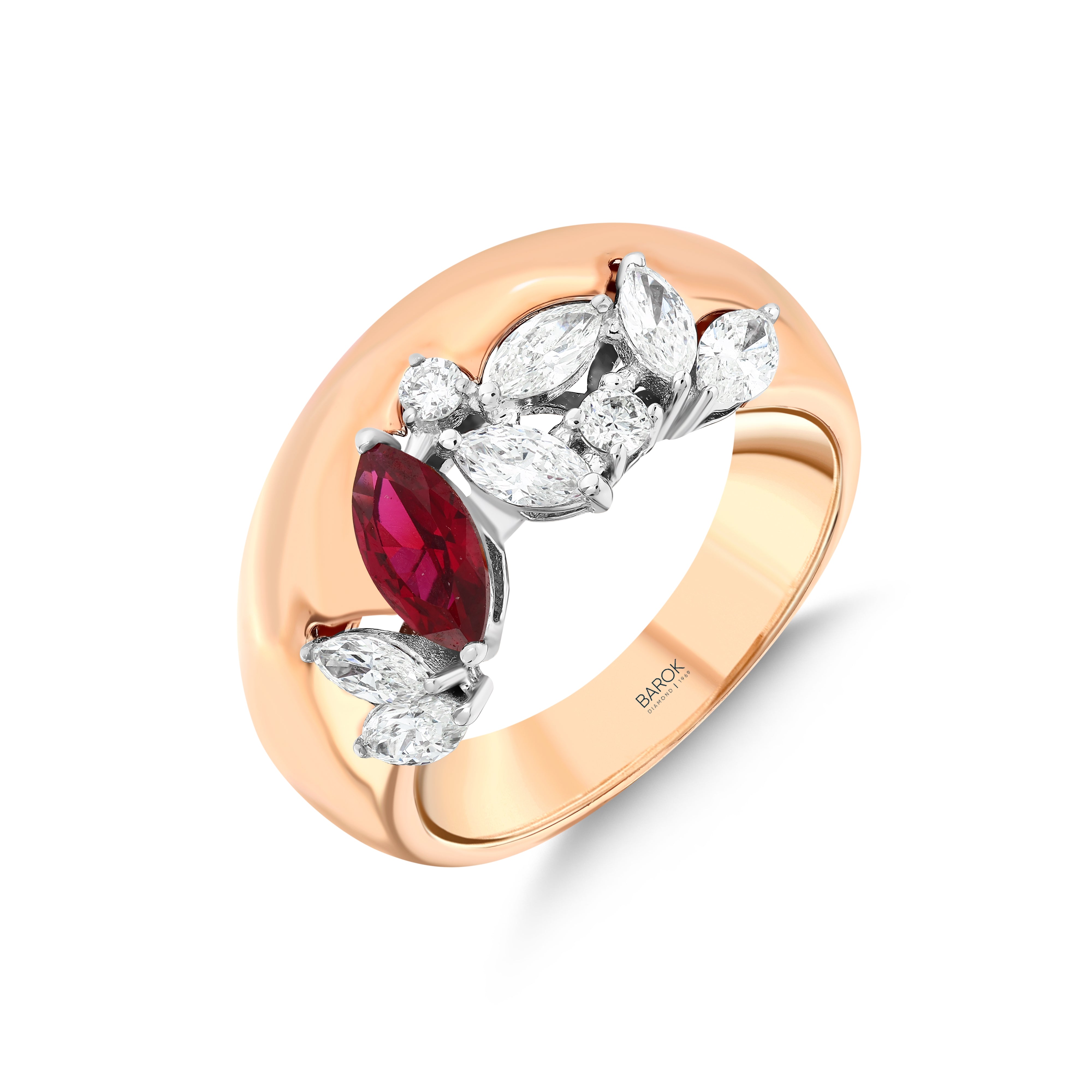 Yakut Pırlantalı Markiz Kesim Rosaria 0.60 Ct. Yüzük 18K