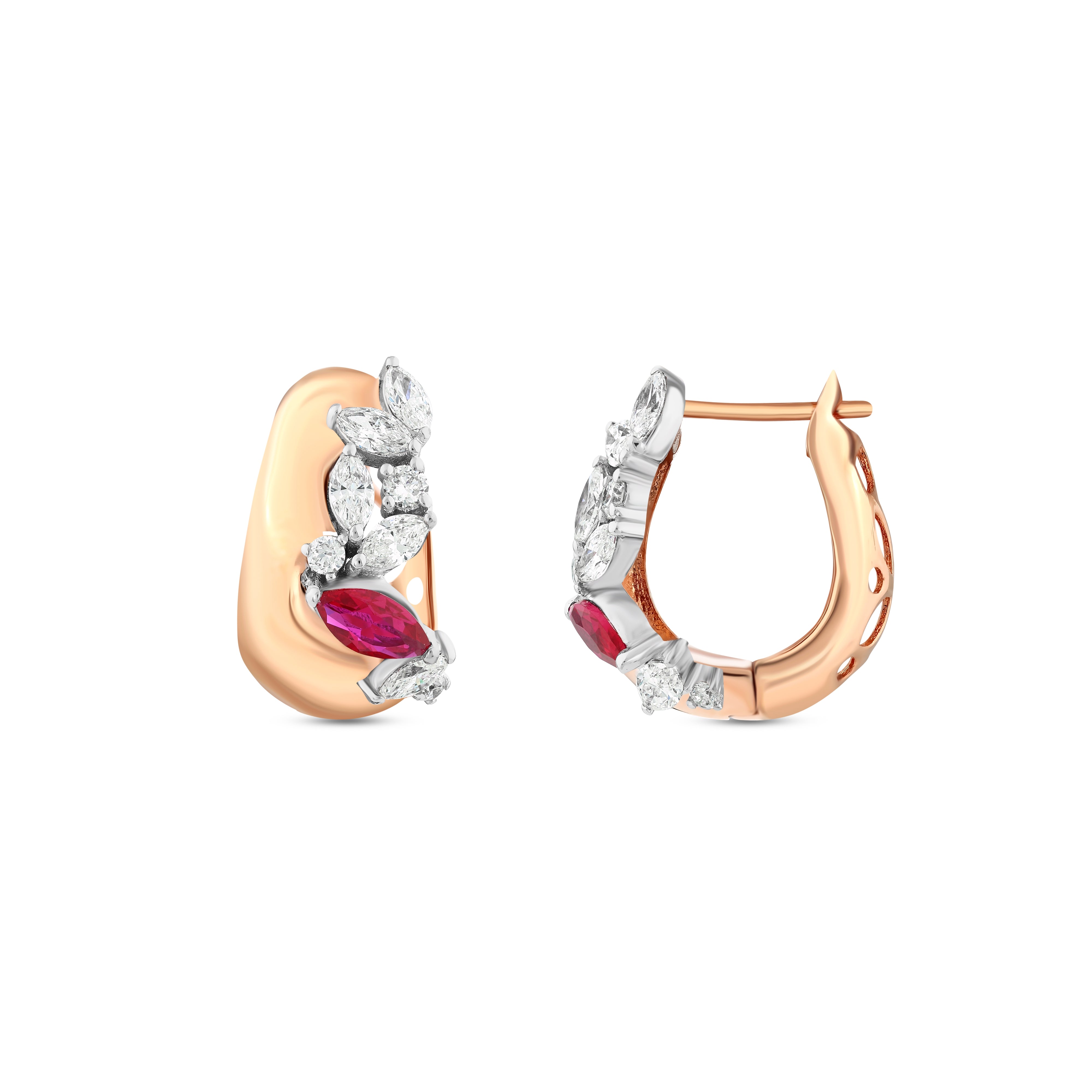 Yakut Pırlantalı Markiz Kesim Rosaria 0.96 Ct. Küpe 18K