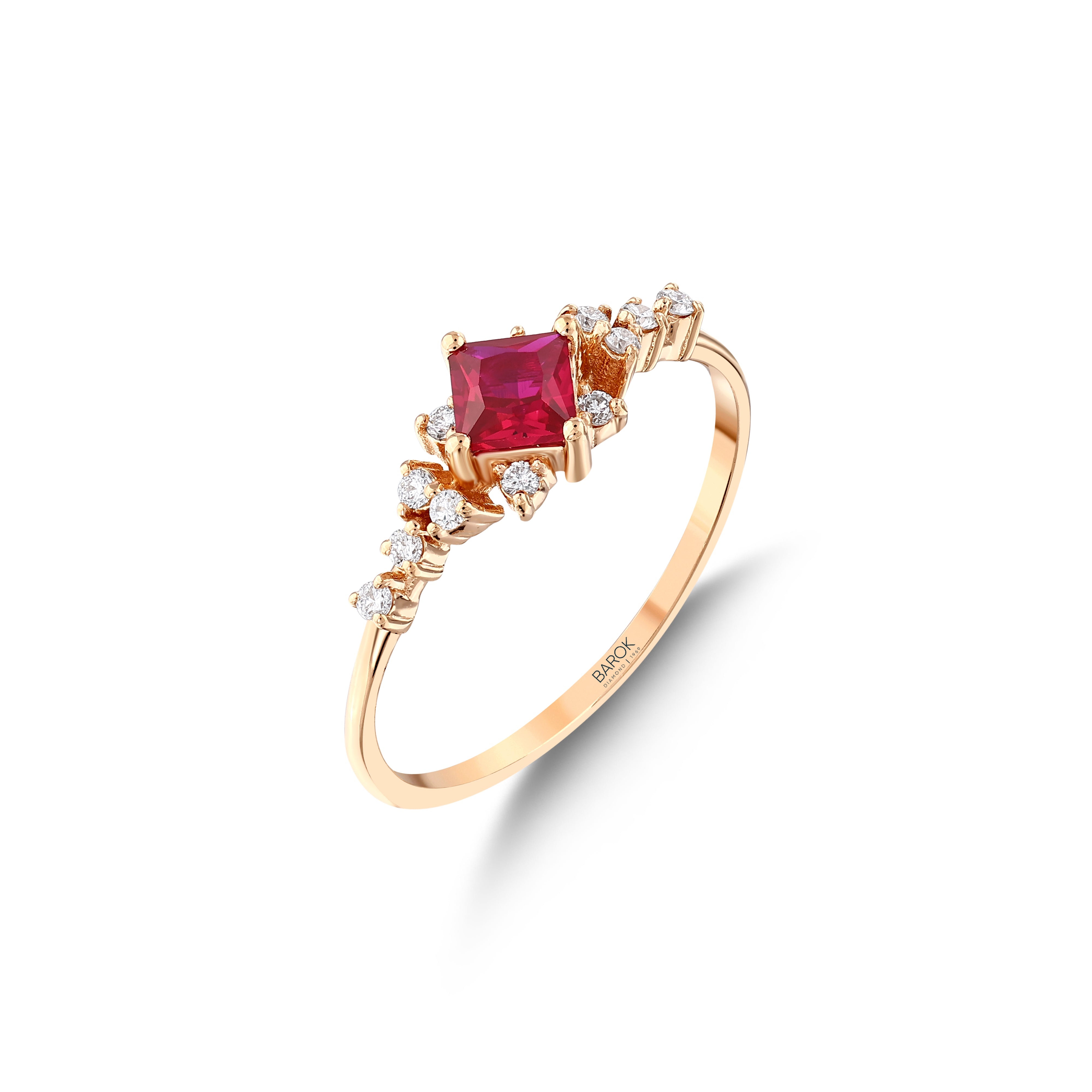 Yakut Pırlantalı Prenses Kesim 0.13 Ct. Rose 14K