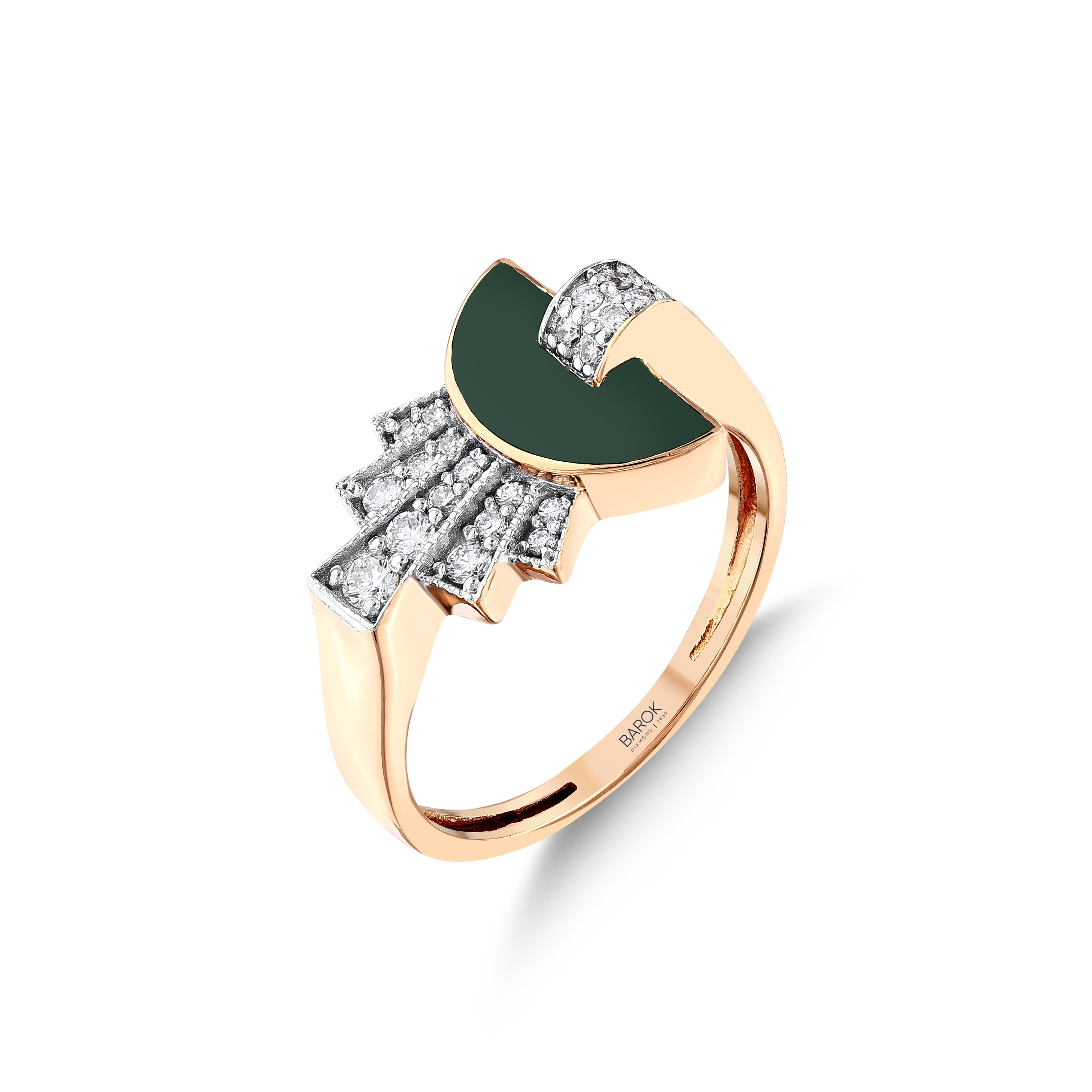 Yeşil Mineli 0.26 Ct. Pırlanta Rose Yüzük 14K