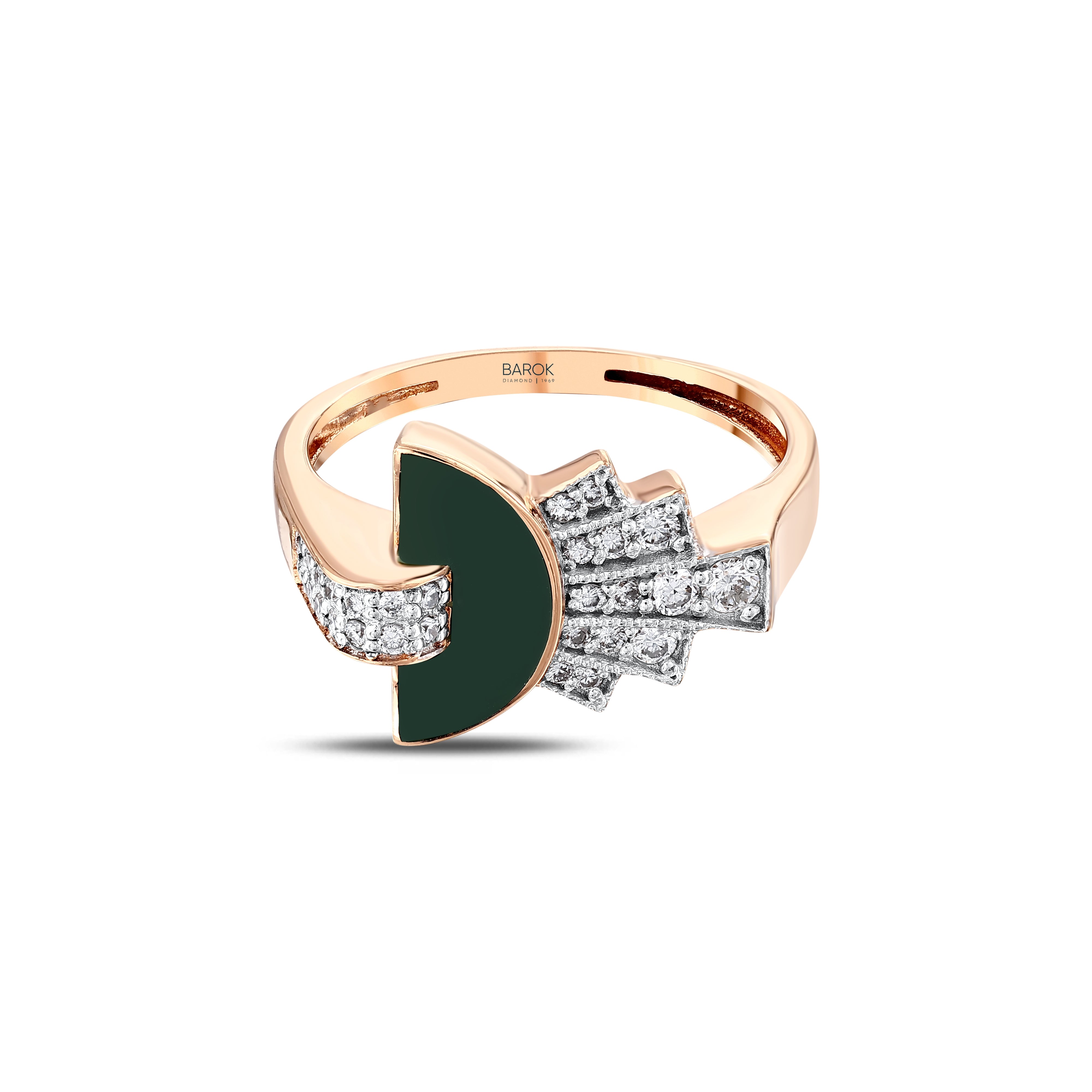 Yeşil Mineli 0.26 Ct. Pırlanta Rose Yüzük 14K