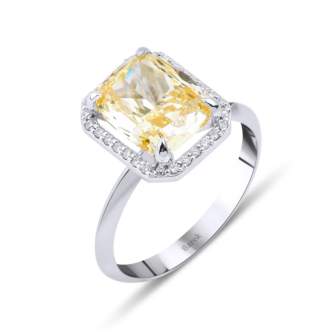 6,09 Ct. Citrine Taşlı Pırlanta Yüzük 0.12 Ct. E VS 18K