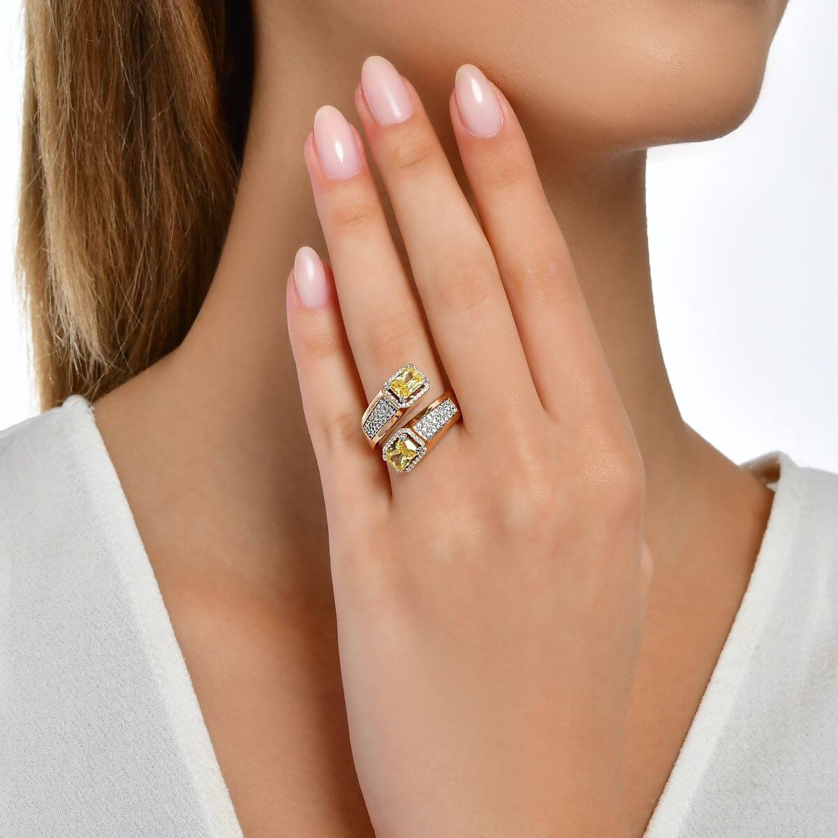 Citrine Taşlı Rose Pırlanta Yüzük 0.51 Ct. E VS 18K