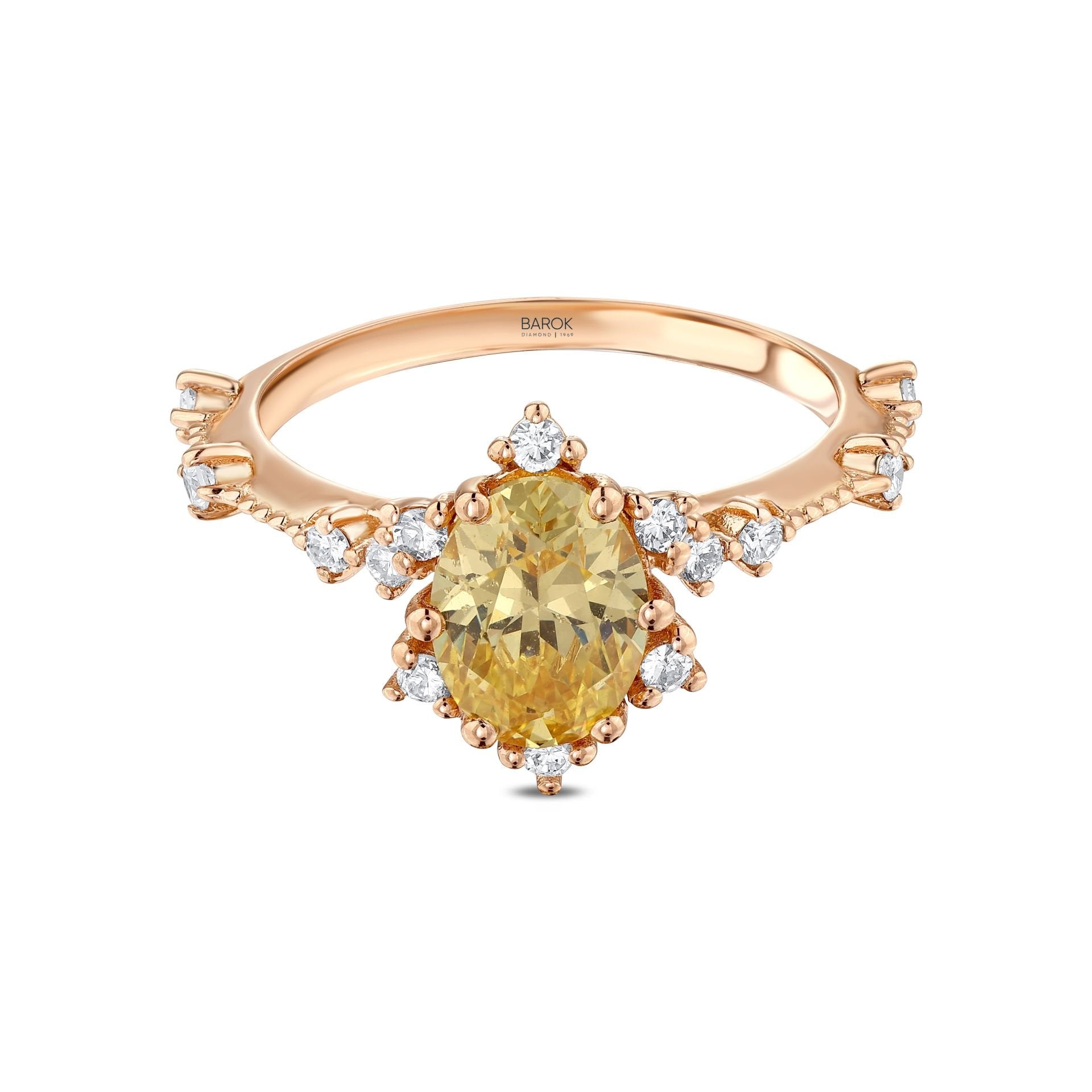 18 Ayar Citrine Taşlı Pırlanta Yüzük / 3,09 gram / 0,21 Karat/ E color (Renk) / VS Berraklık / 18K Ayar