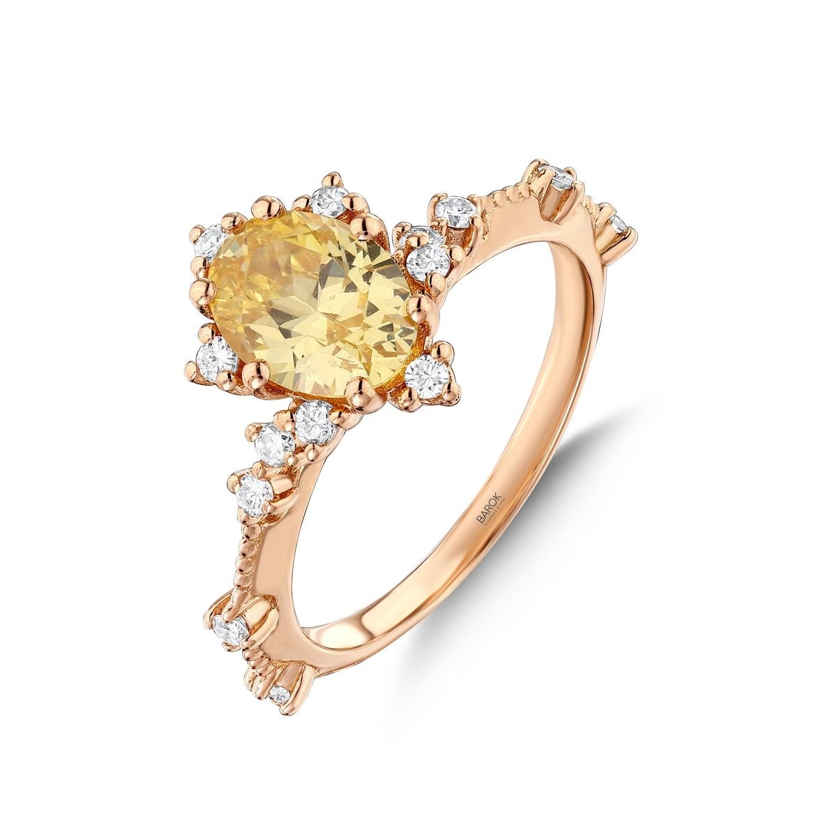 18 Ayar Citrine Taşlı Pırlanta Yüzük / 3,09 gram / 0,21 Karat/ E color (Renk) / VS Berraklık / 18K Ayar