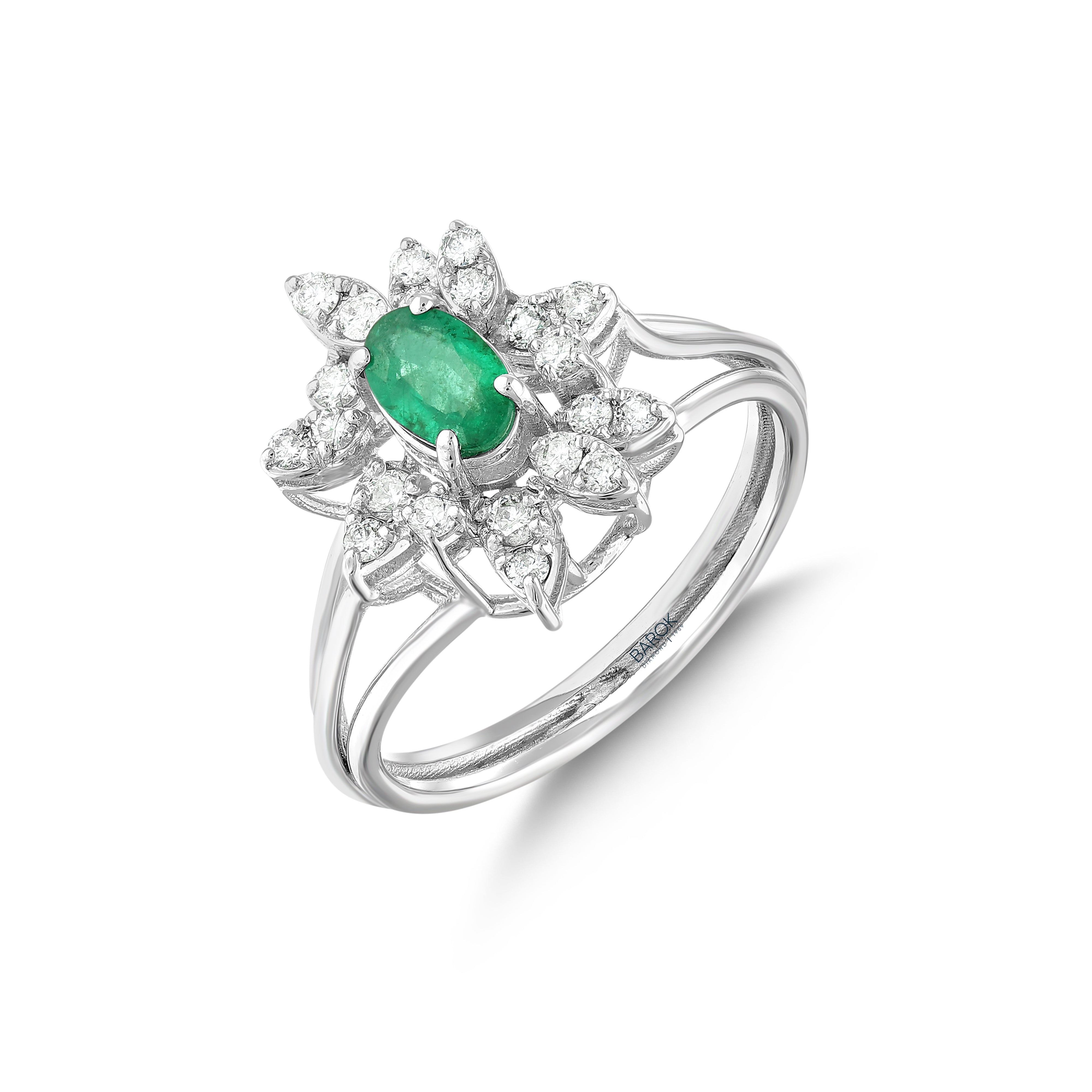 Zümrüt Pırlantalı 0.33 Ct. Videria Yüzük 18K