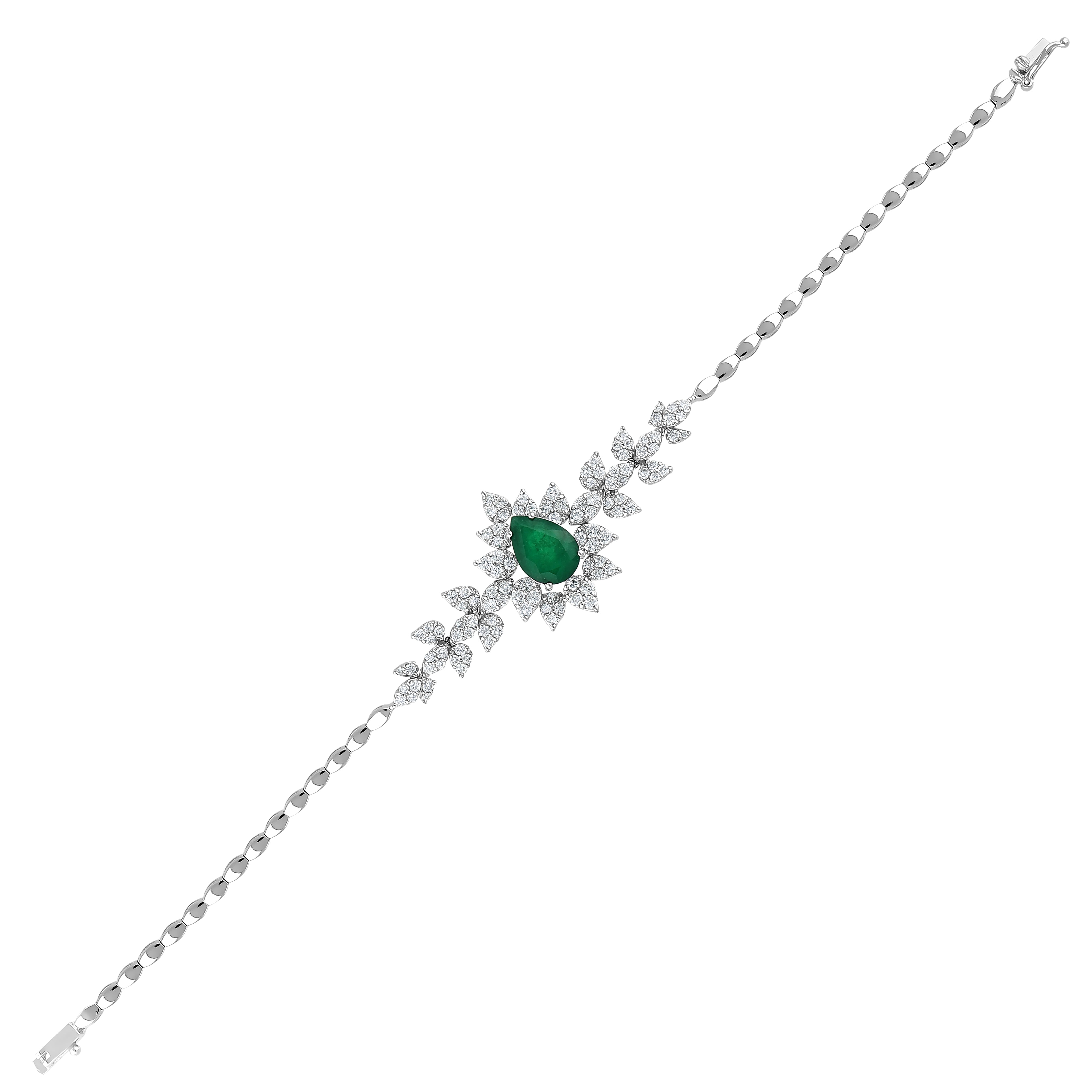 Zümrüt Pırlantalı 2.27 Ct. Damla Fulgorina Bileklik 18K