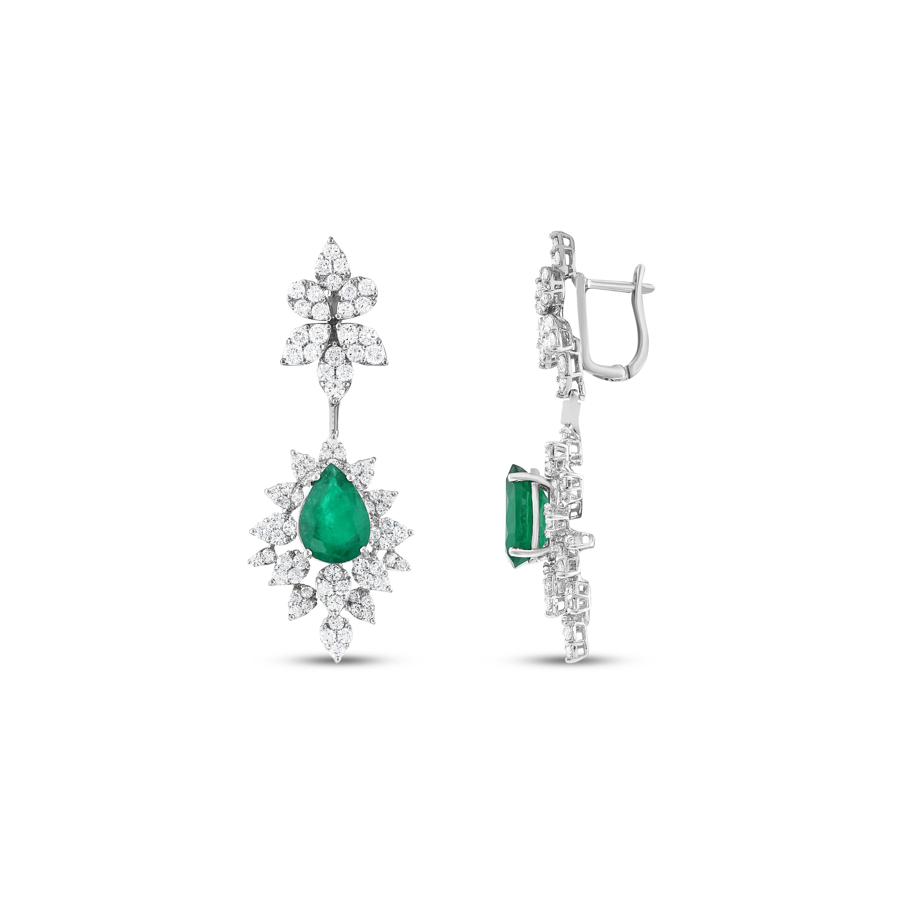Zümrüt Pırlantalı 3.29 Ct. Damla Fulgorina Küpe 18K