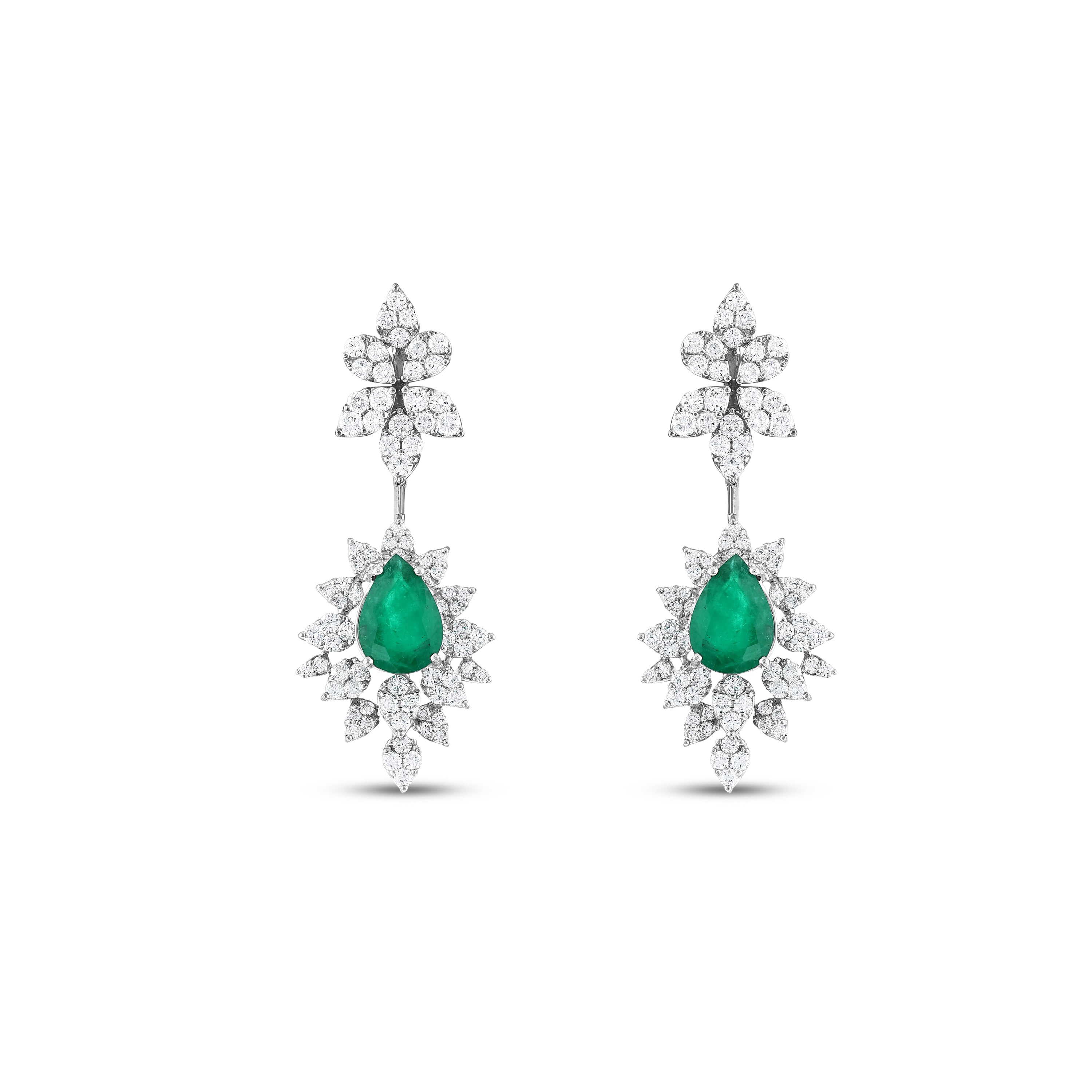 Zümrüt Pırlantalı 3.29 Ct. Damla Fulgorina Küpe 18K
