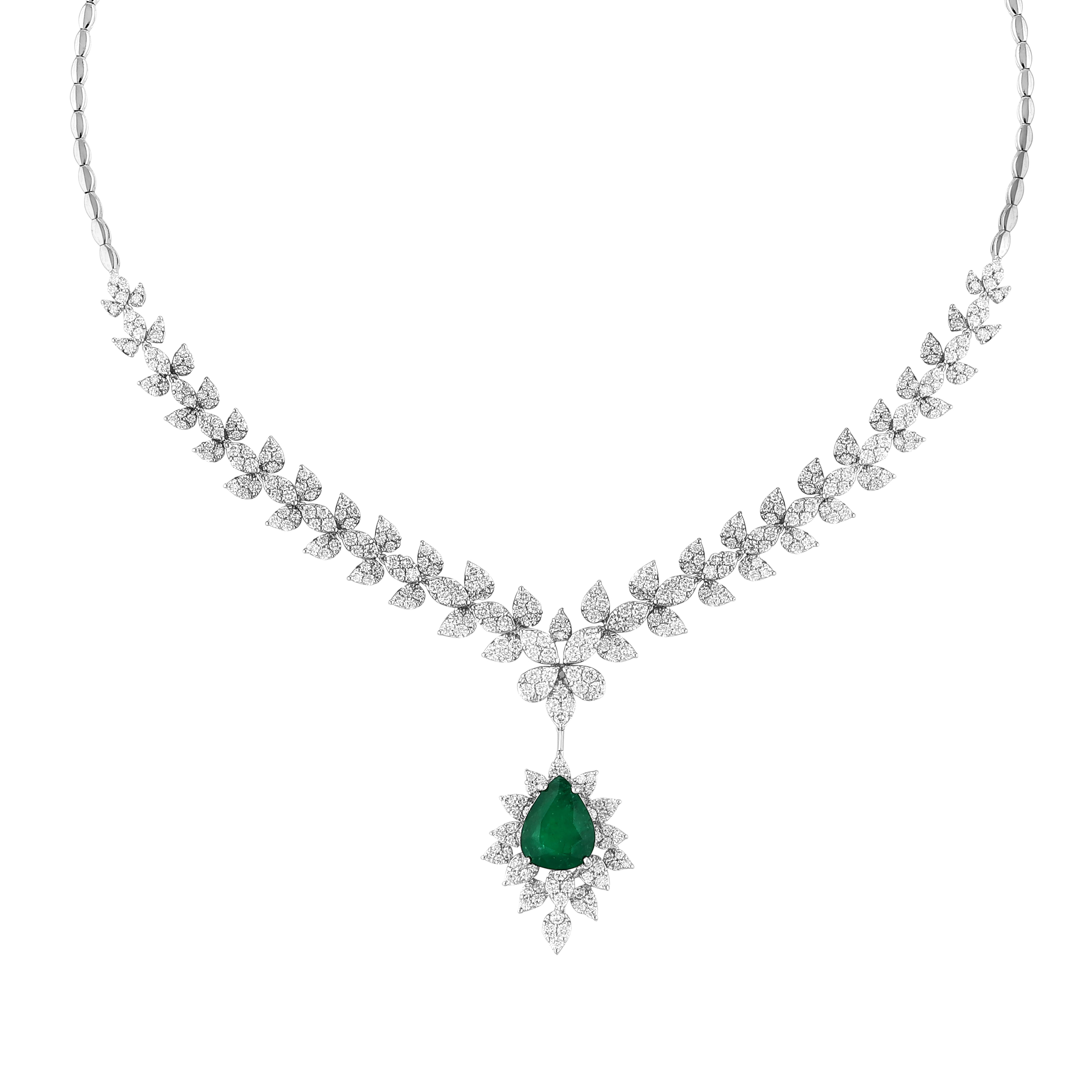 Zümrüt Pırlantalı 9.40 Ct. Damla Fulgorina Gerdanlık 18K